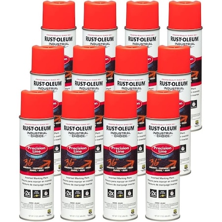 Rust-Oleum Inverted Water-Based Marking Spray Paint, 17 Oz, Fluorescent Red-Orange, 12PK ‎203037-12PK